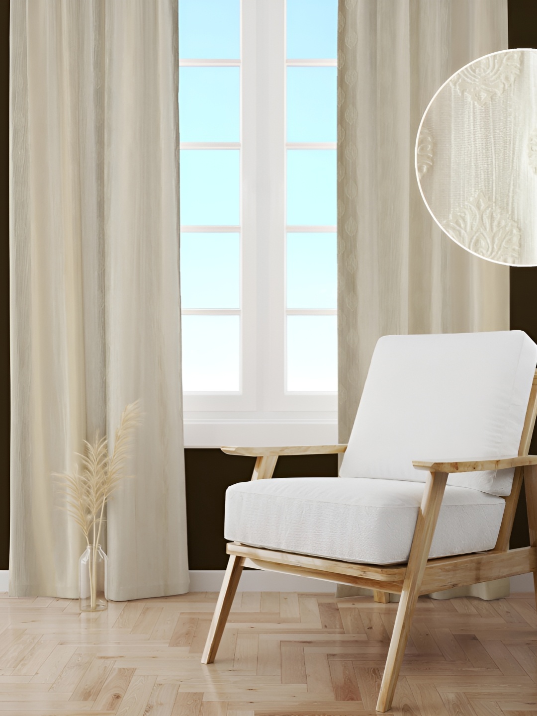 

Galaxy Home Decor Off White Set of 2 Floral Room Darkening Long Door Curtain