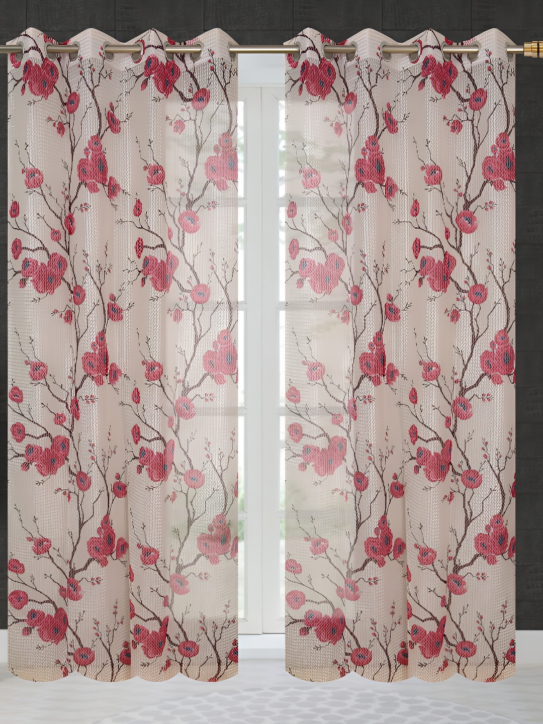 

Galaxy Home Decor Pink 3 Pieces Floral Room Darkening Long Door Curtain
