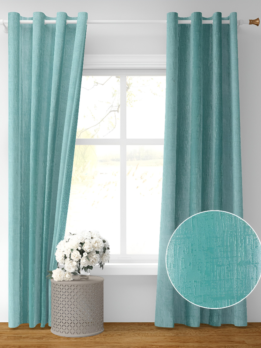 

Galaxy Home Decor Turquoise Blue 2 Pieces Self Design Room Darkening Long Door Curtain