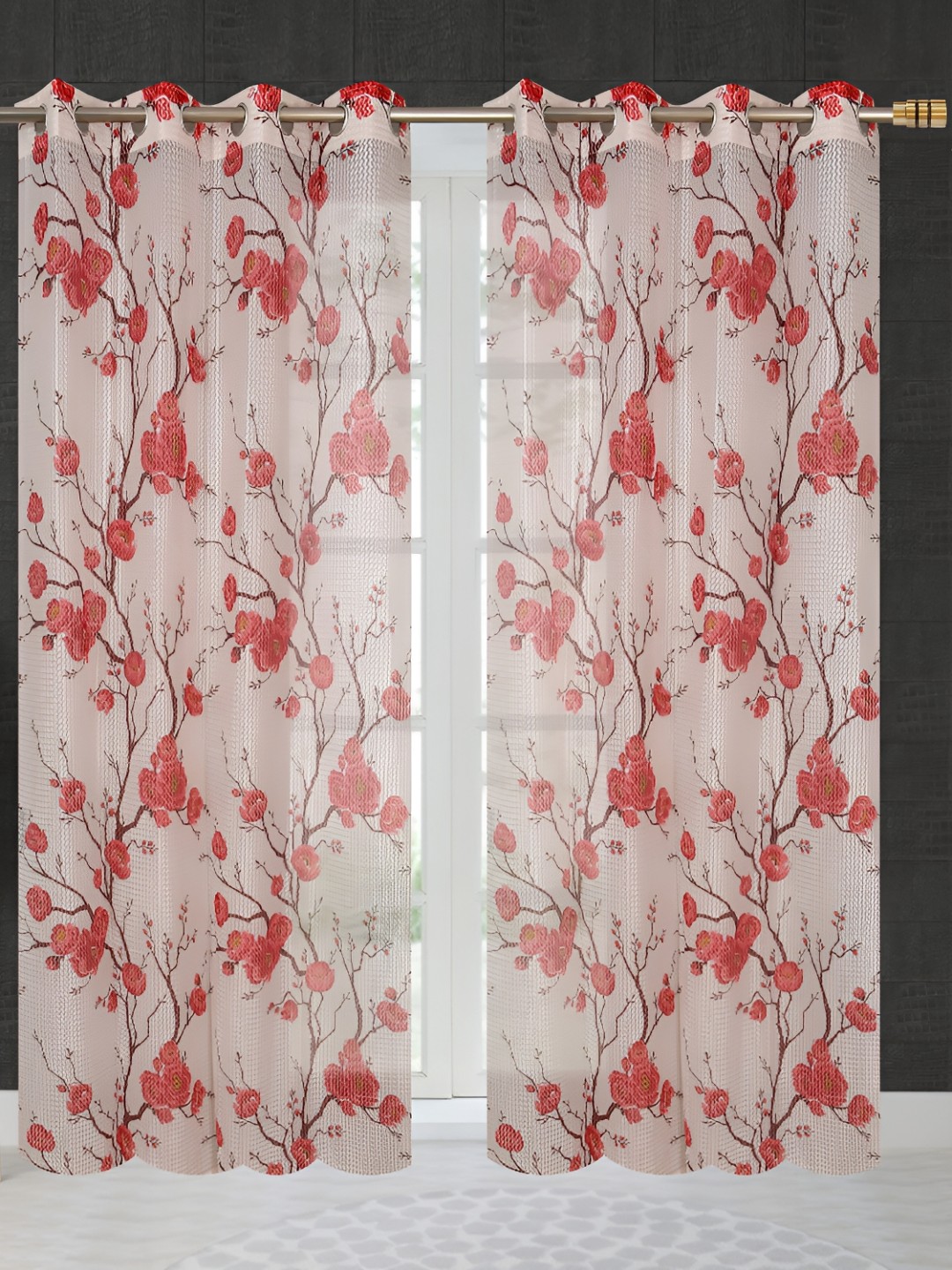 

Galaxy Home Decor Maroon & White 2 Pcs Floral Room Darkening Long Door Curtain