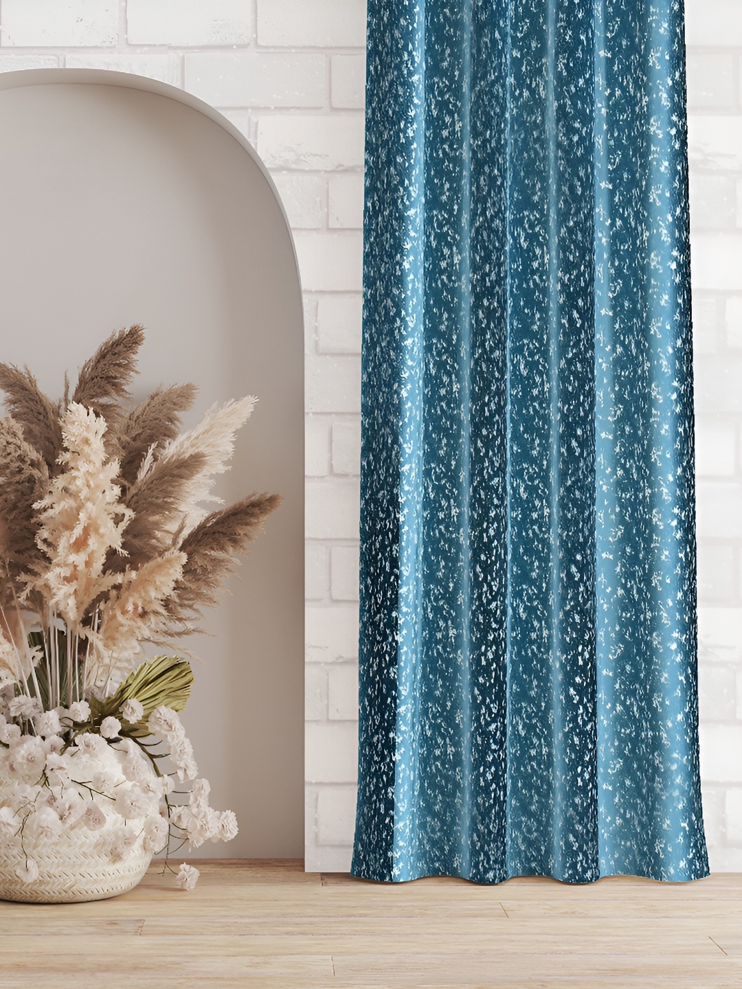 

Galaxy Home Decor Turquoise Blue Set of 3 Floral Room Darkening Long Door Curtain