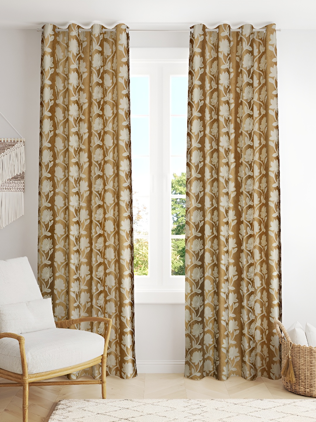 

Galaxy Home Decor Cream 2 Pieces Floral Room Darkening Window Curtain