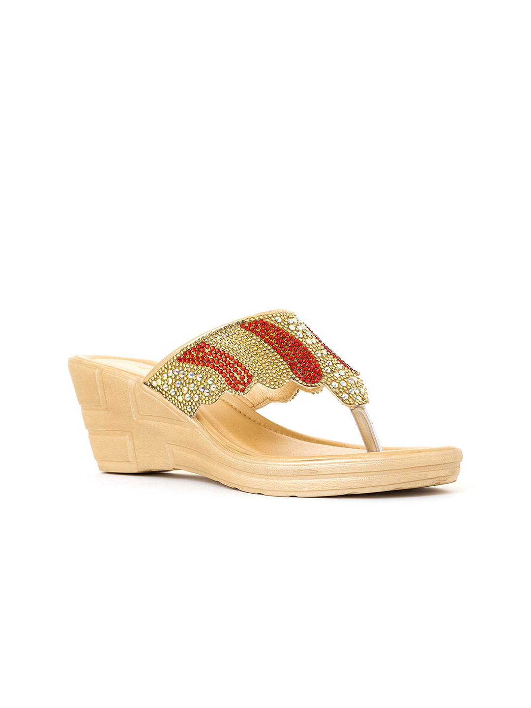 

Khadims Embellished Open Toe Wedge Heels, Rose gold