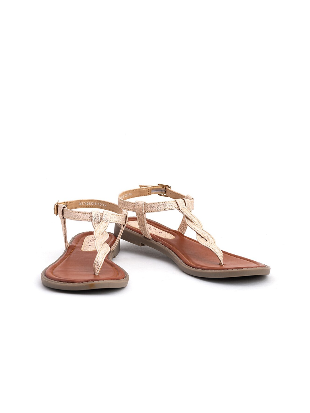 

Khadims Open Toe Backstrap T-Strap Flats, Beige