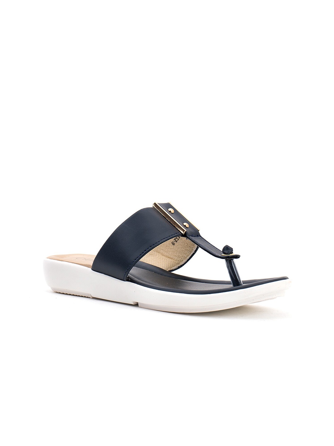 

Khadims Open Toe T-Strap Flats, Navy blue