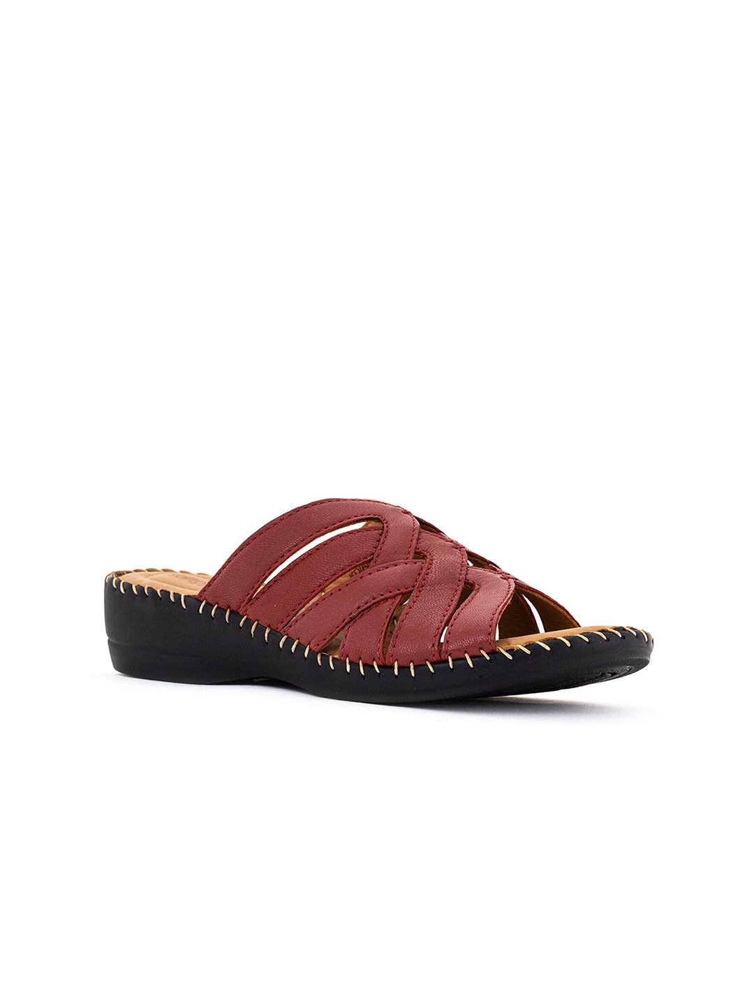 

Khadims Open Toe Leather Wedge Heels, Red