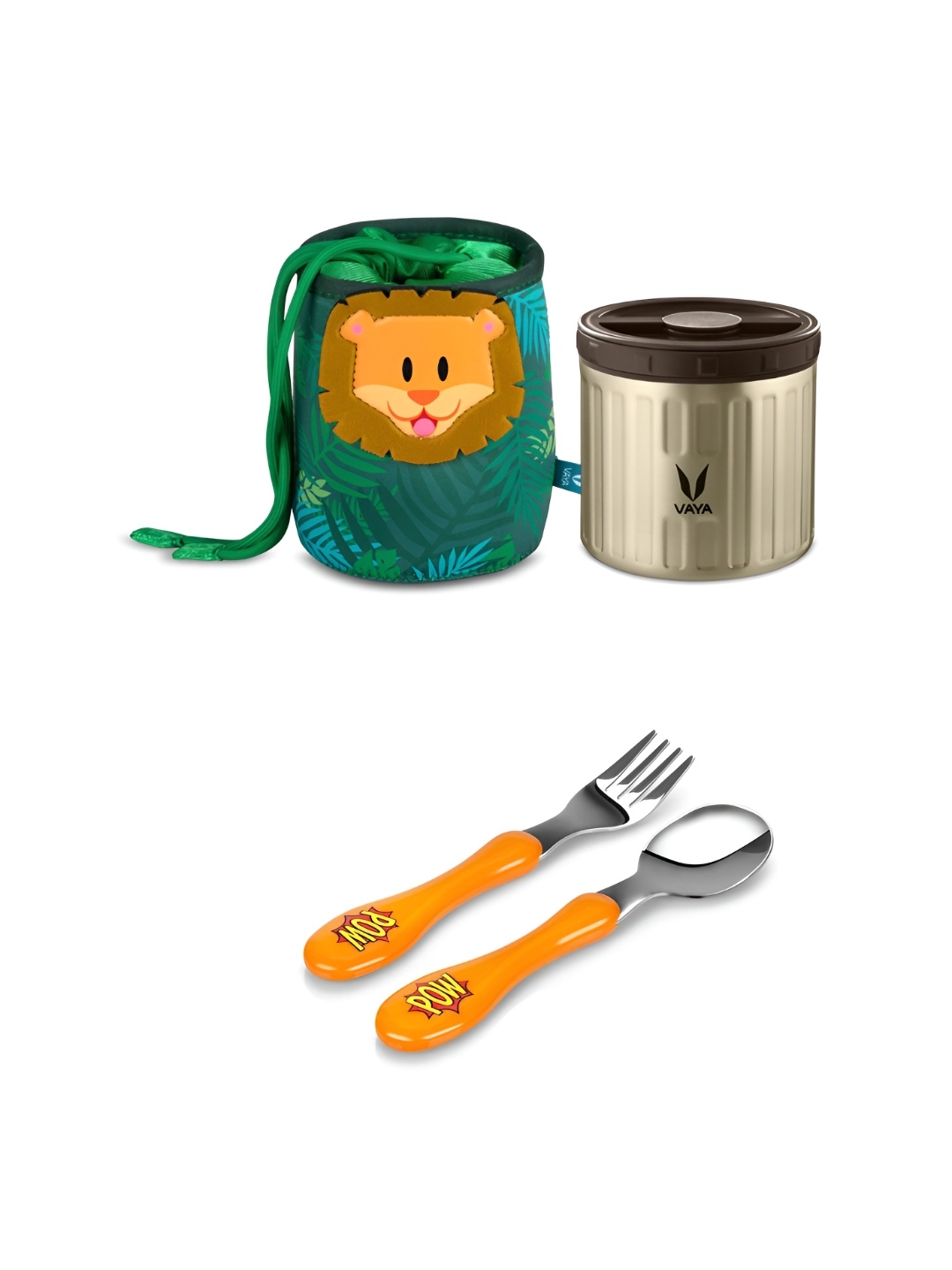 

VAYA PRESERVE Lunch Box for Kids with Lion Theme Bag, Tan