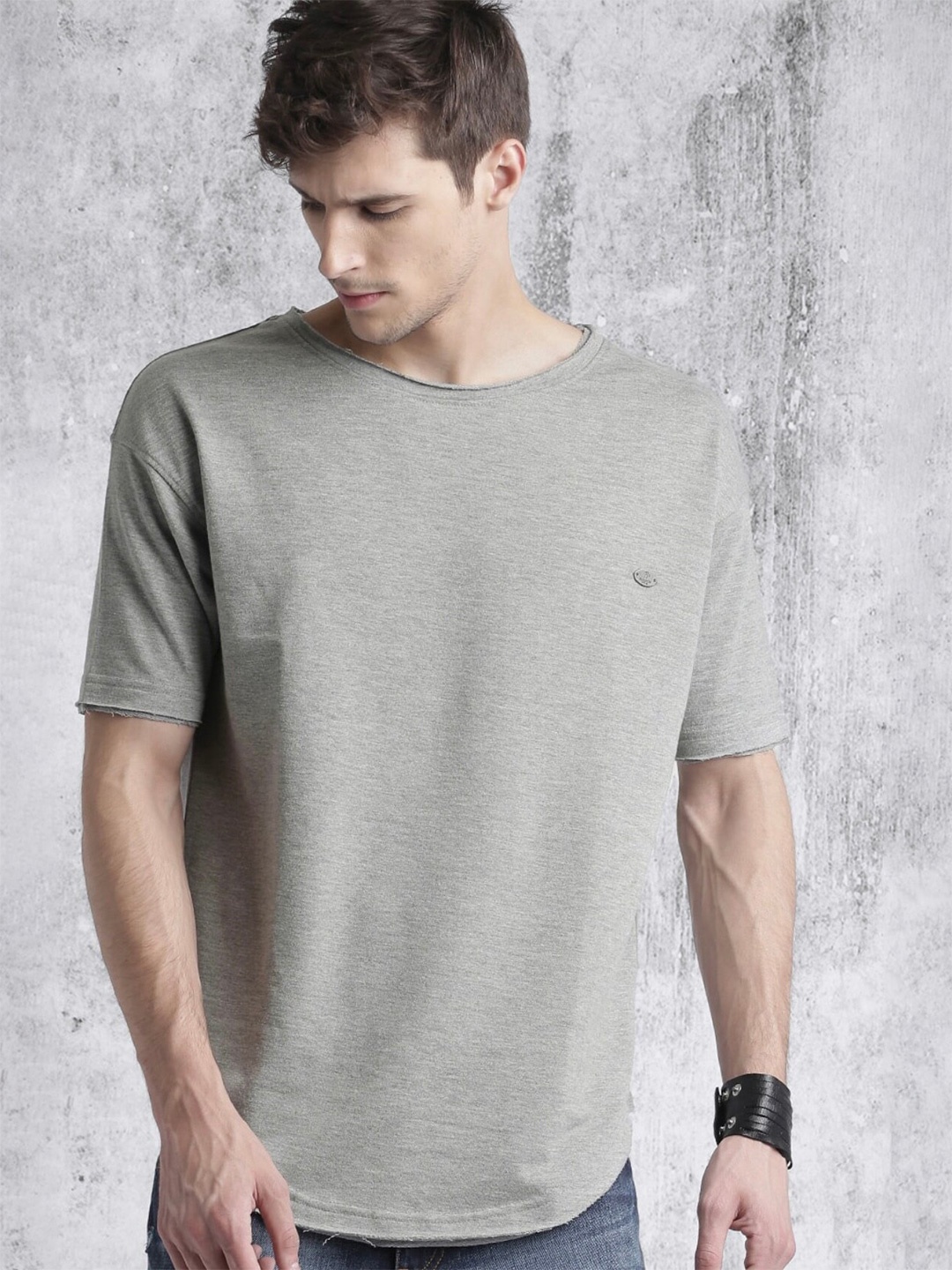 

Roadster Round Neck Short Sleeves Cotton T-shirt, Grey melange