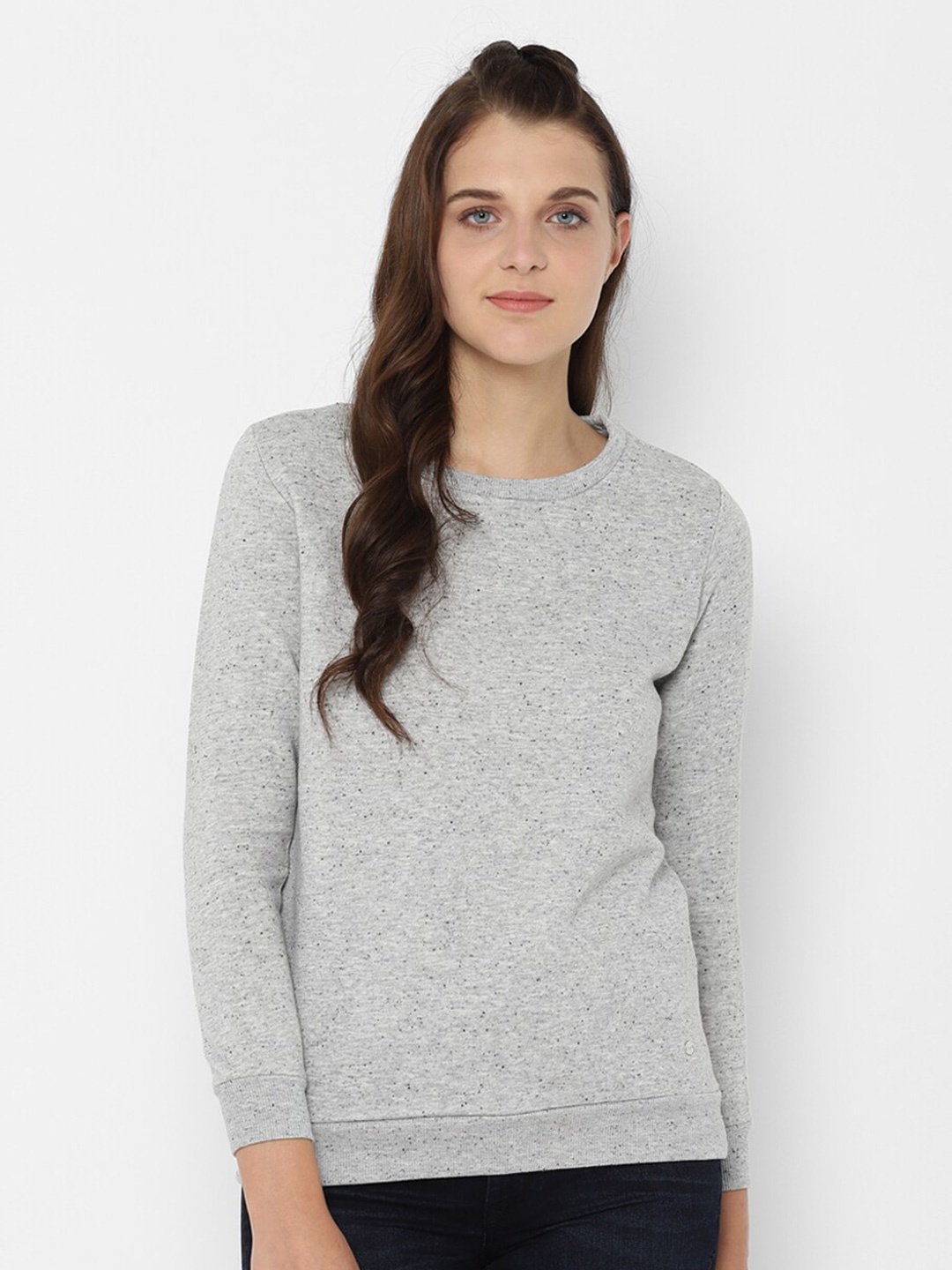 

Allen Solly Woman Self Design Pullover Sweatshirt, Grey