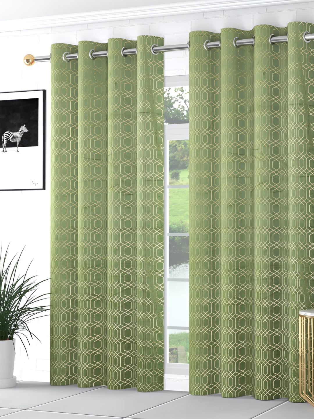 

Galaxy Home Decor Green 2 Pieces Geometric Room Darkening Long Door Curtains