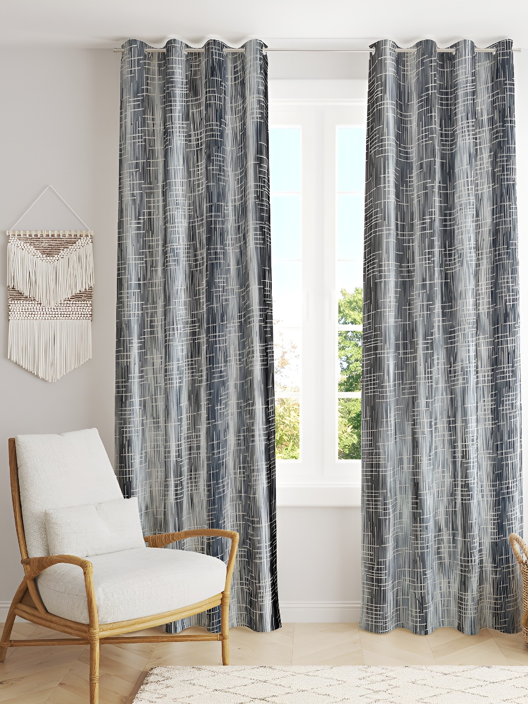 Galaxy Home Decor Grey Floral Abstract Room Darkening Door Curtain