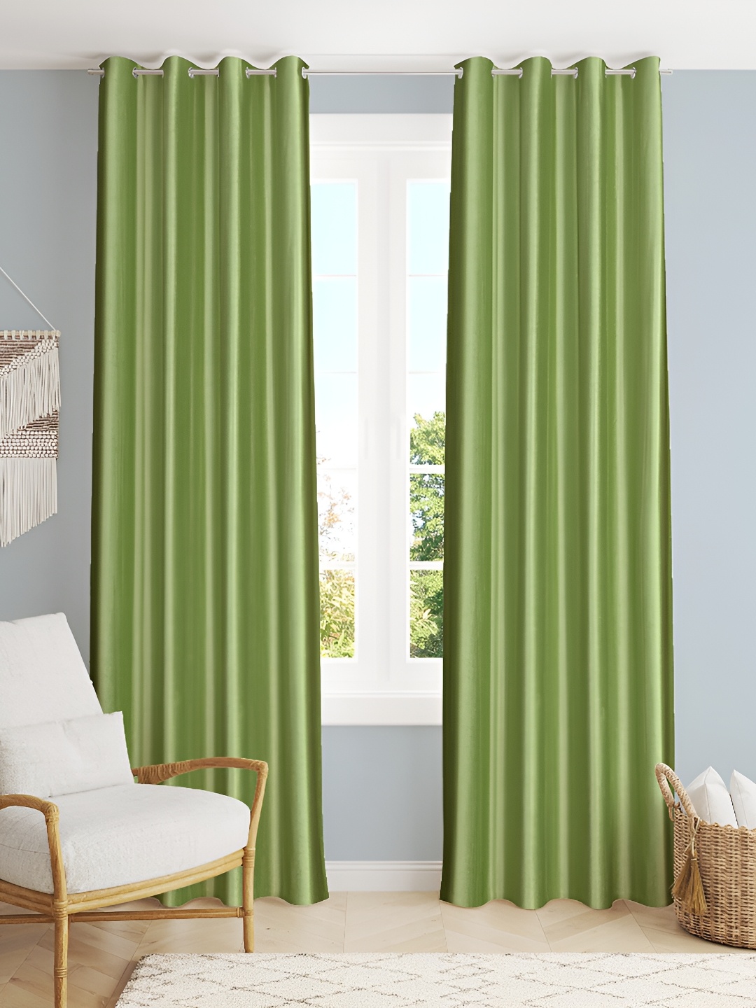

Galaxy Home Decor Green 2 Pieces Room Darkening Long Door Curtains