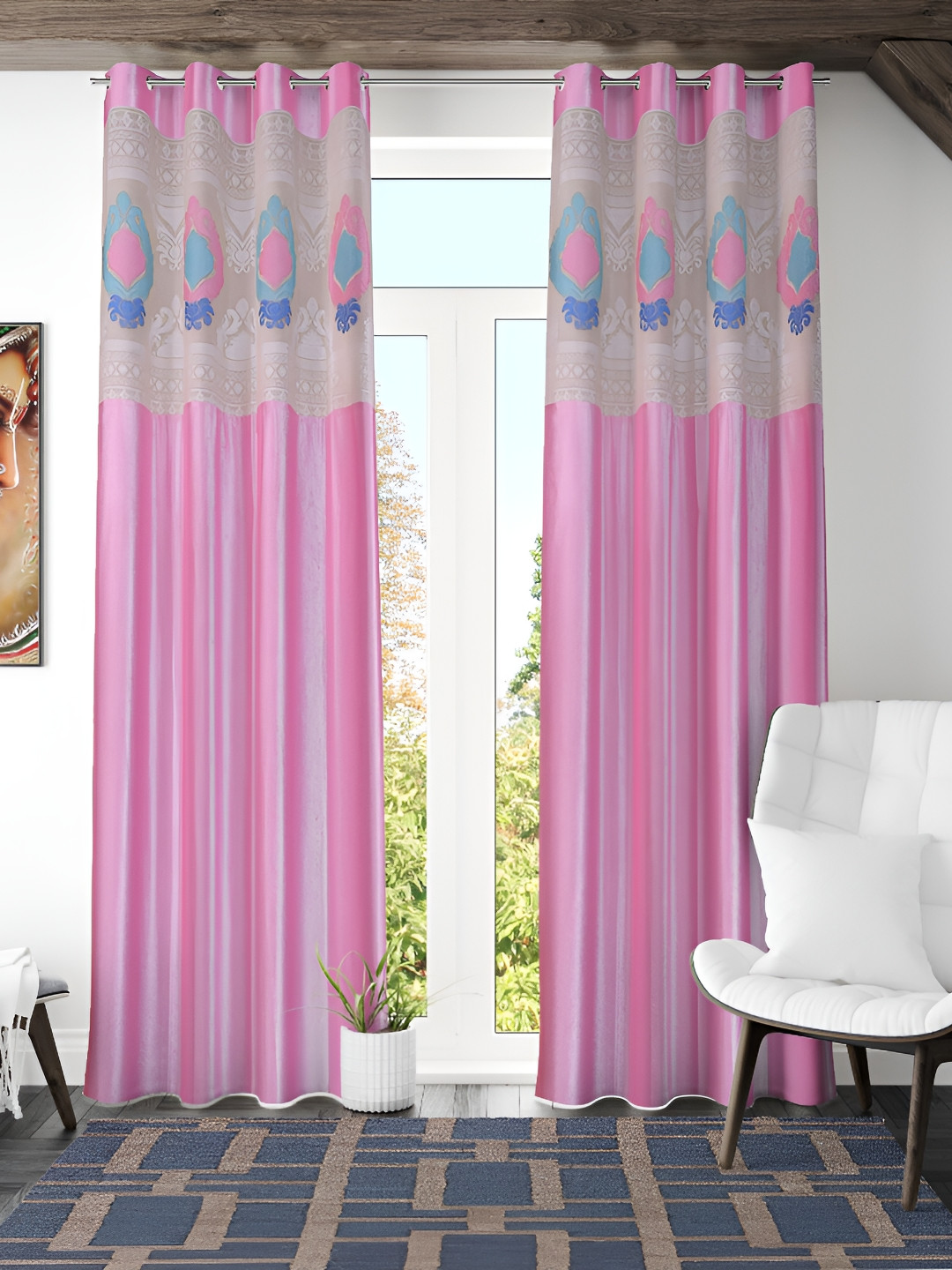 

Galaxy Home Decor Pink 3 Pieces Floral Room Darkening Long Door Curtain