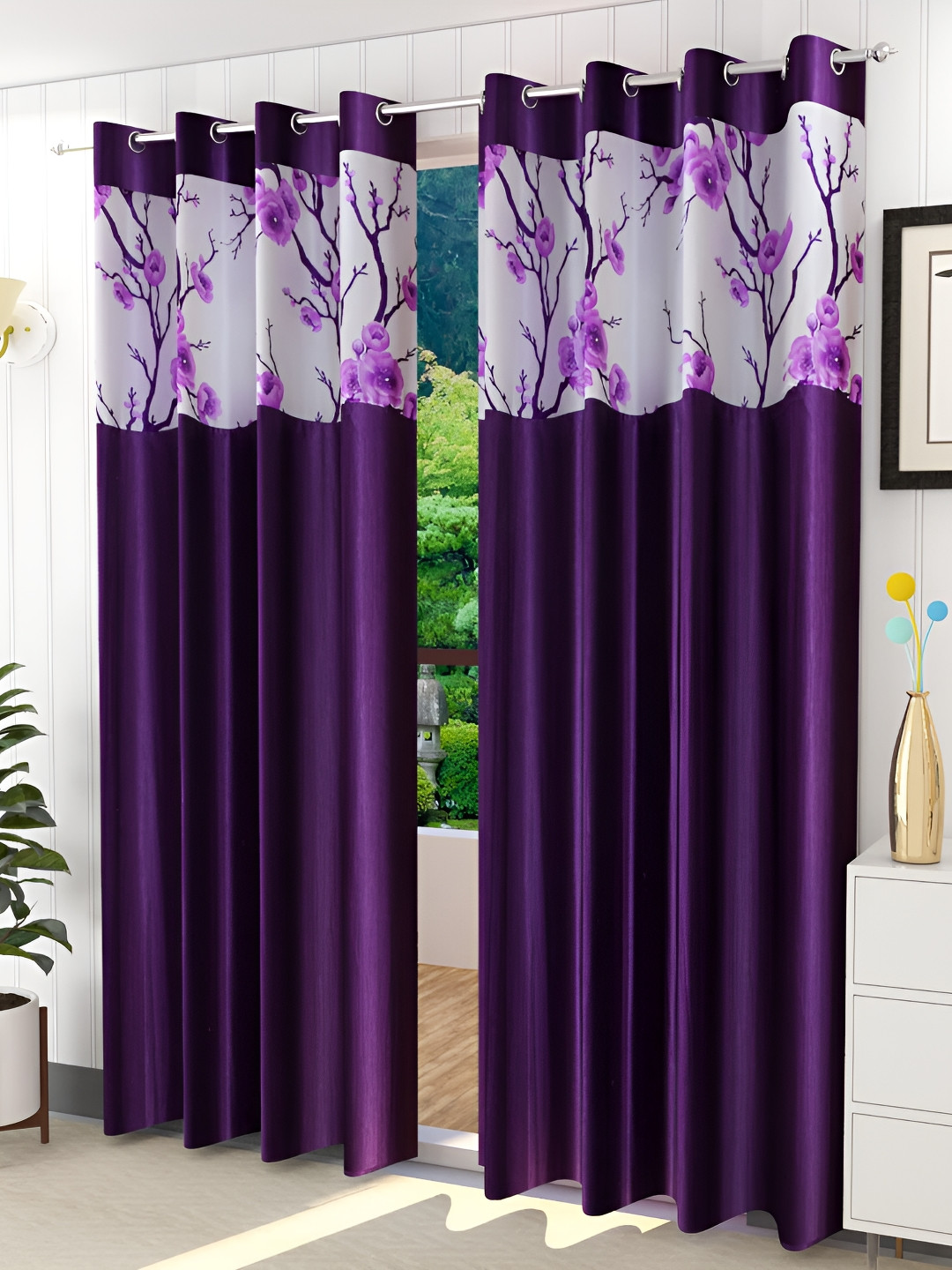 

Galaxy Home Decor Purple Floral Room Darkening Long Door Curtain