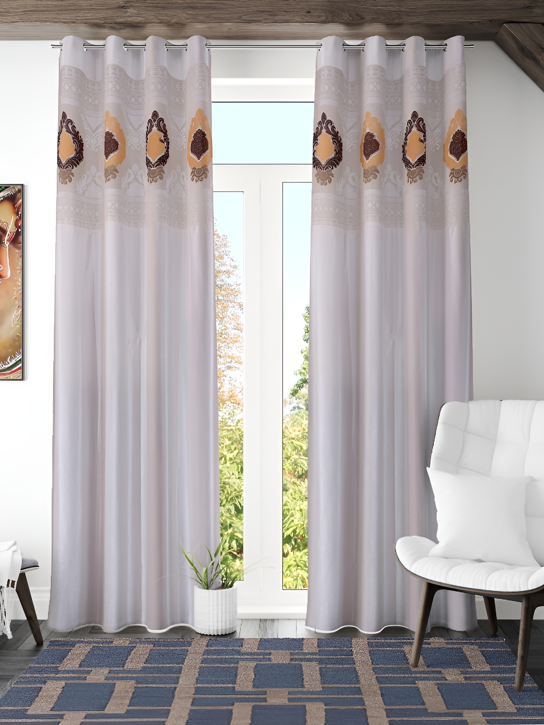 

Galaxy Home Decor Cream-Coloured Floral Room Darkening Door Curtain