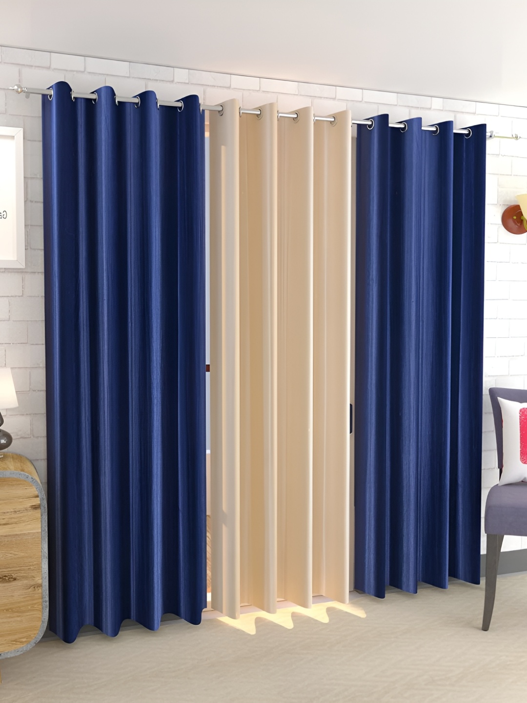 

Galaxy Home Decor Blue & Cream 3 Pcs Window Curtains