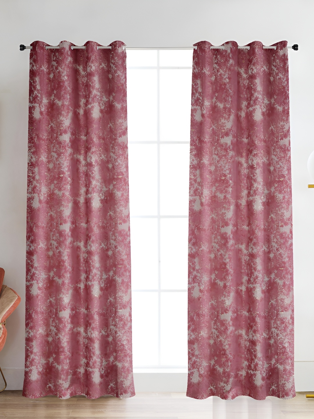 

Galaxy Home Decor Burgundy 2 Psc Floral Room Darkening Long Door Curtains