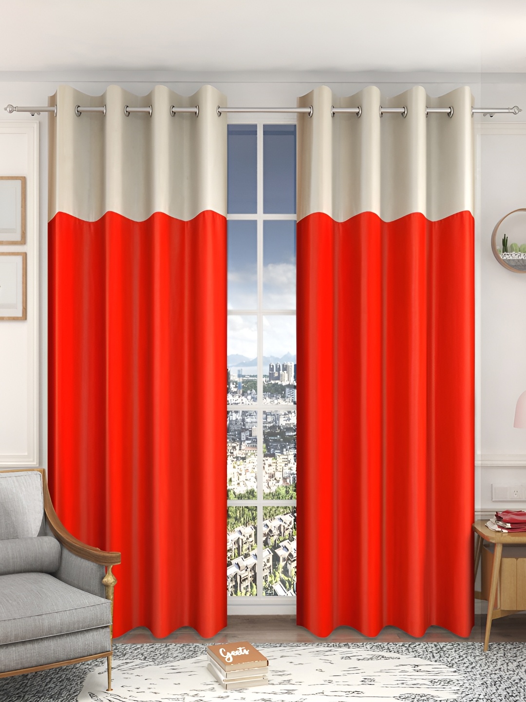 

Galaxy Home Decor Red Set of 2 Floral Room Darkening Door Curtain