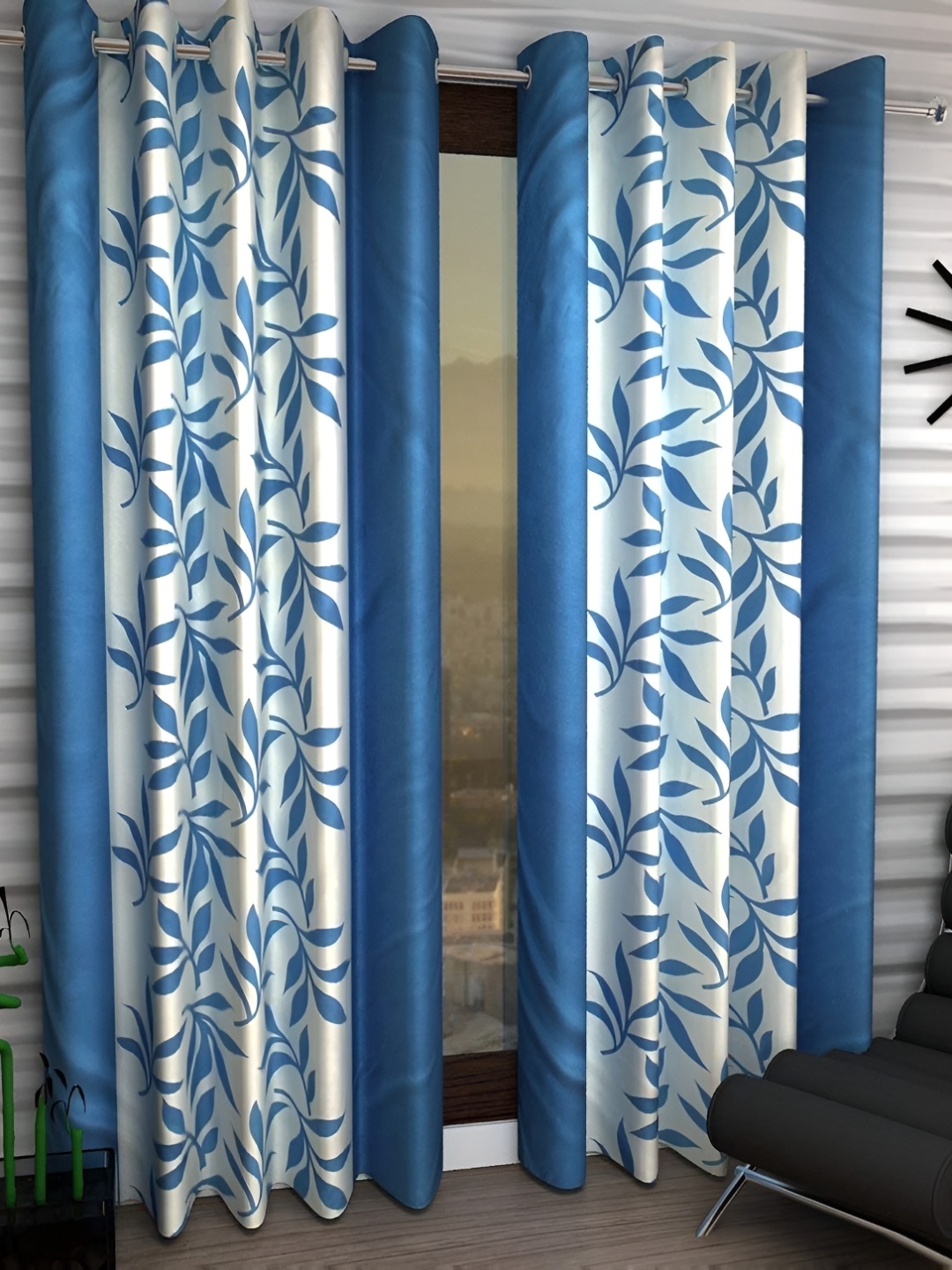 

Galaxy Home Decor Turquoise Blue 2 Pieces Floral Room Darkening Window Curtain