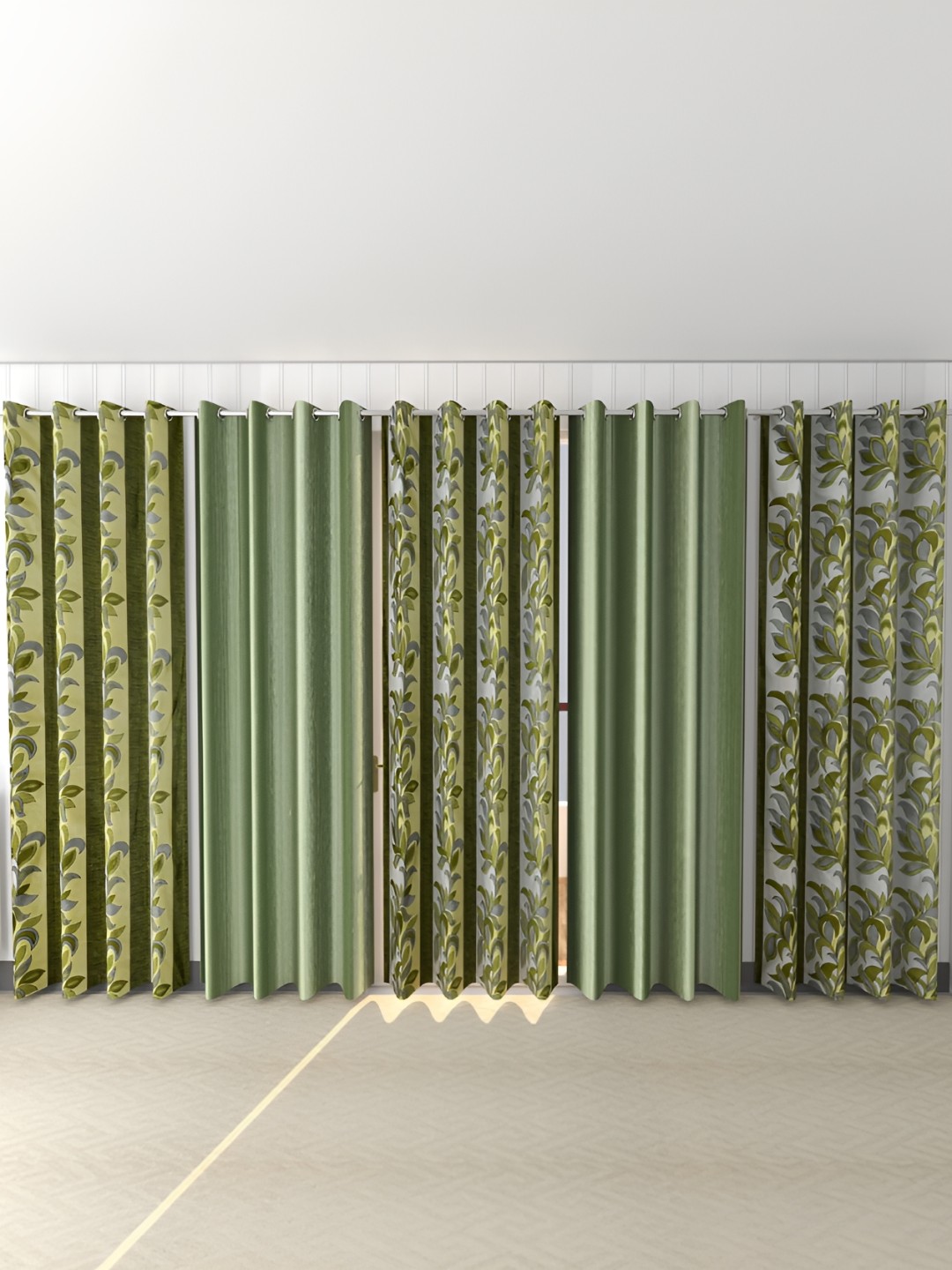 

Galaxy Home Decor Green and Blue 5 Pieces Floral Room Darkening Long Door Curtains