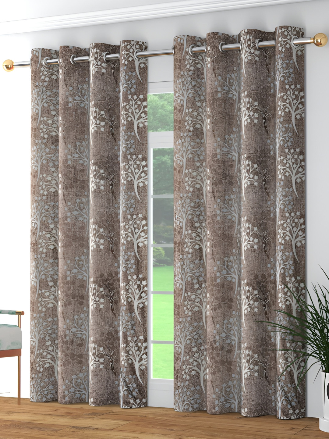 

Galaxy Home Decor Brown and White 2 Pieces Floral Room Darkening Window Curtain