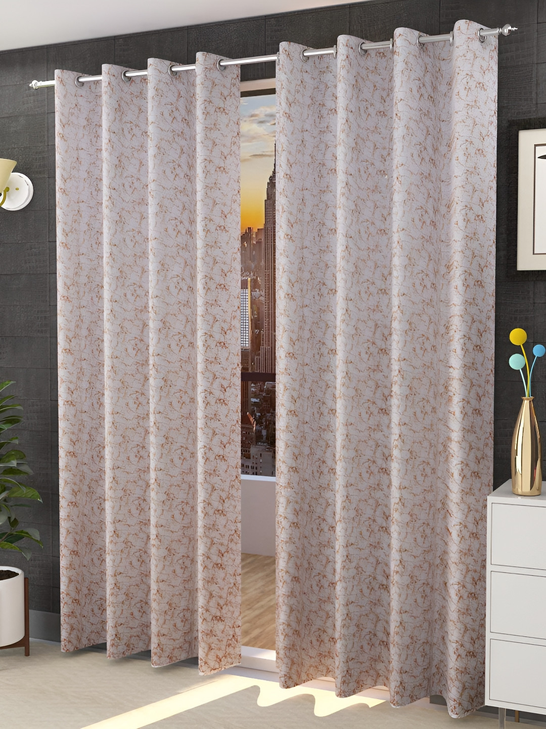 

Galaxy Home Decor Gold-Toned and White 2 Pieces Floral Room Darkening Long Door Curtains