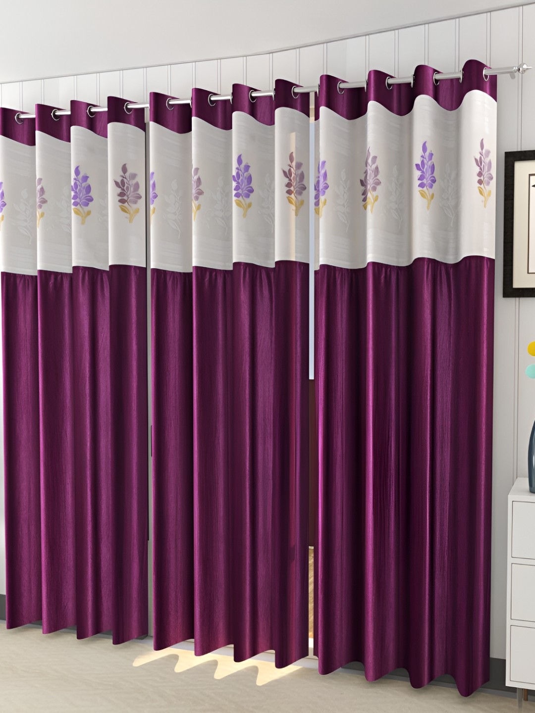 

Galaxy Home Decor Burgundy 3 Pieces Floral Room Darkening Window Curtains