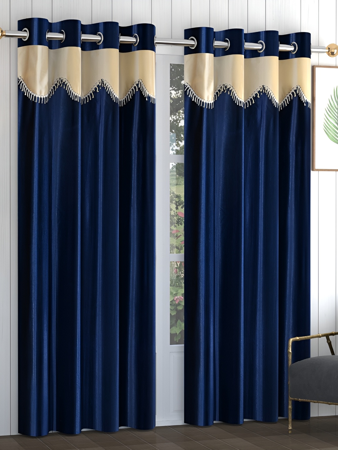 

Galaxy Home Decor Navy Blue 2 Pieces Room Darkening Window Curtains
