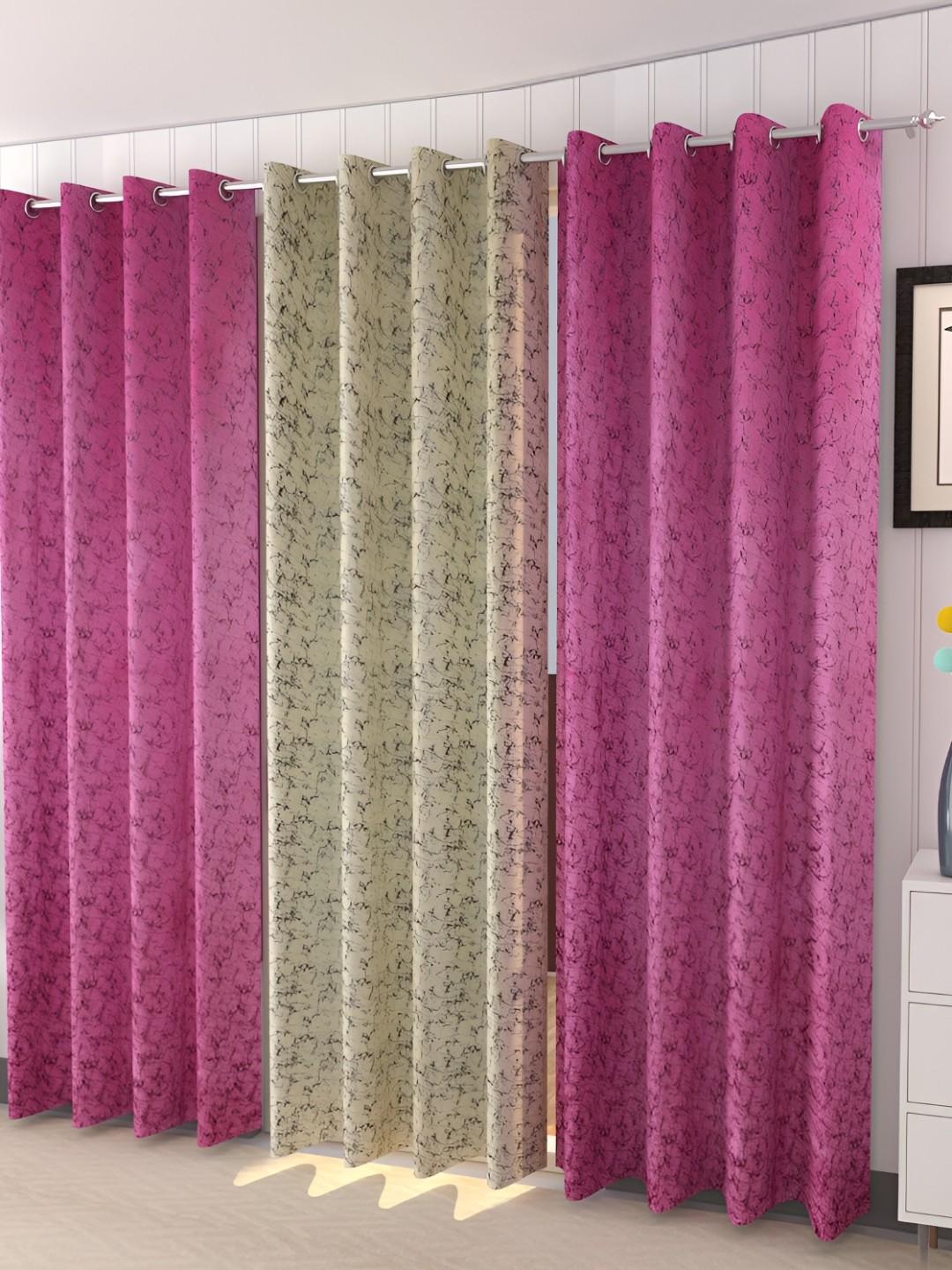

Galaxy Home Decor Pink 3 Pieces Floral Room Darkening Long Door Curtains