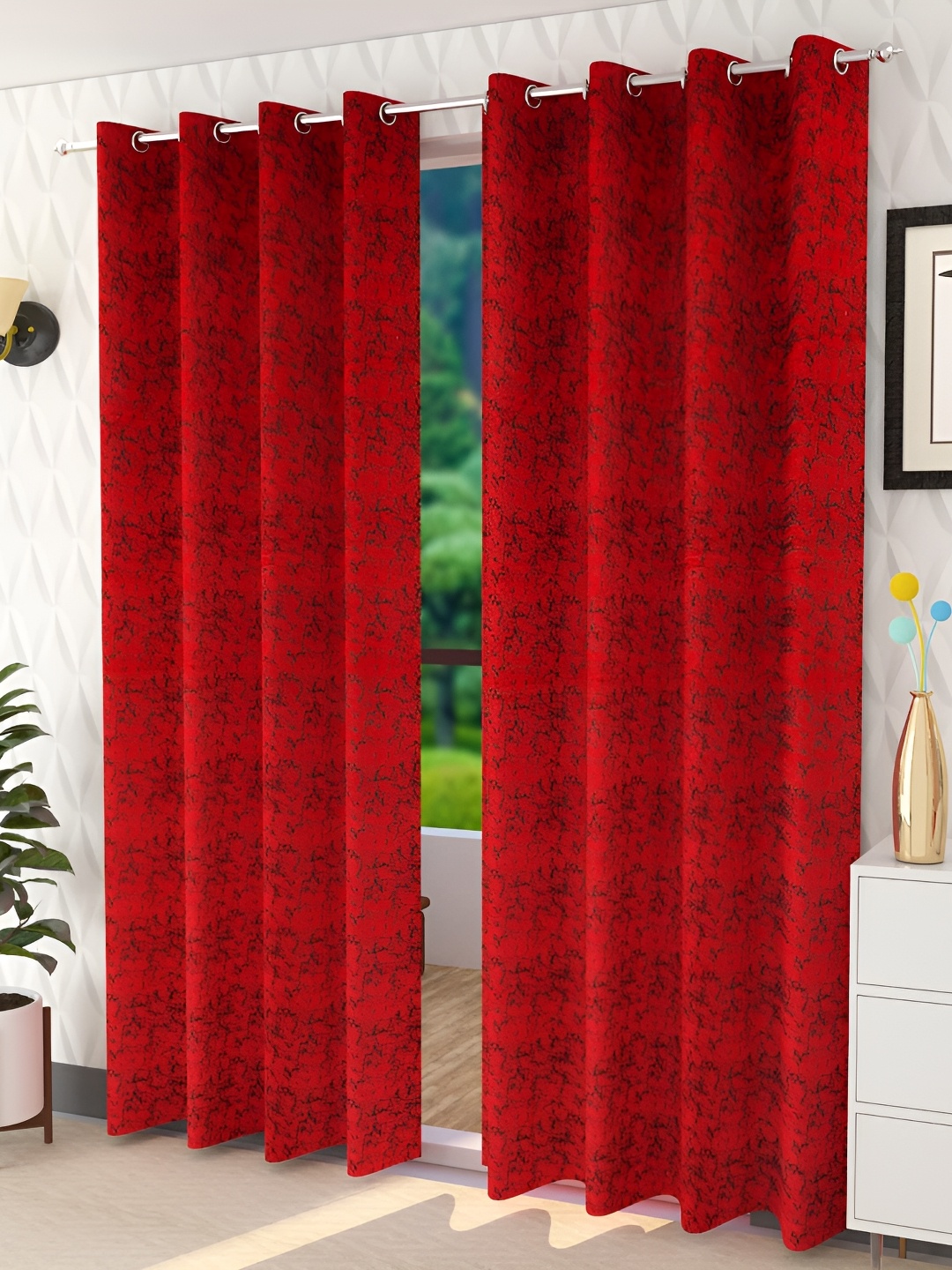 

Galaxy Home Decor Maroon 2 Pieces Abstract Room Darkening Long Door Curtains