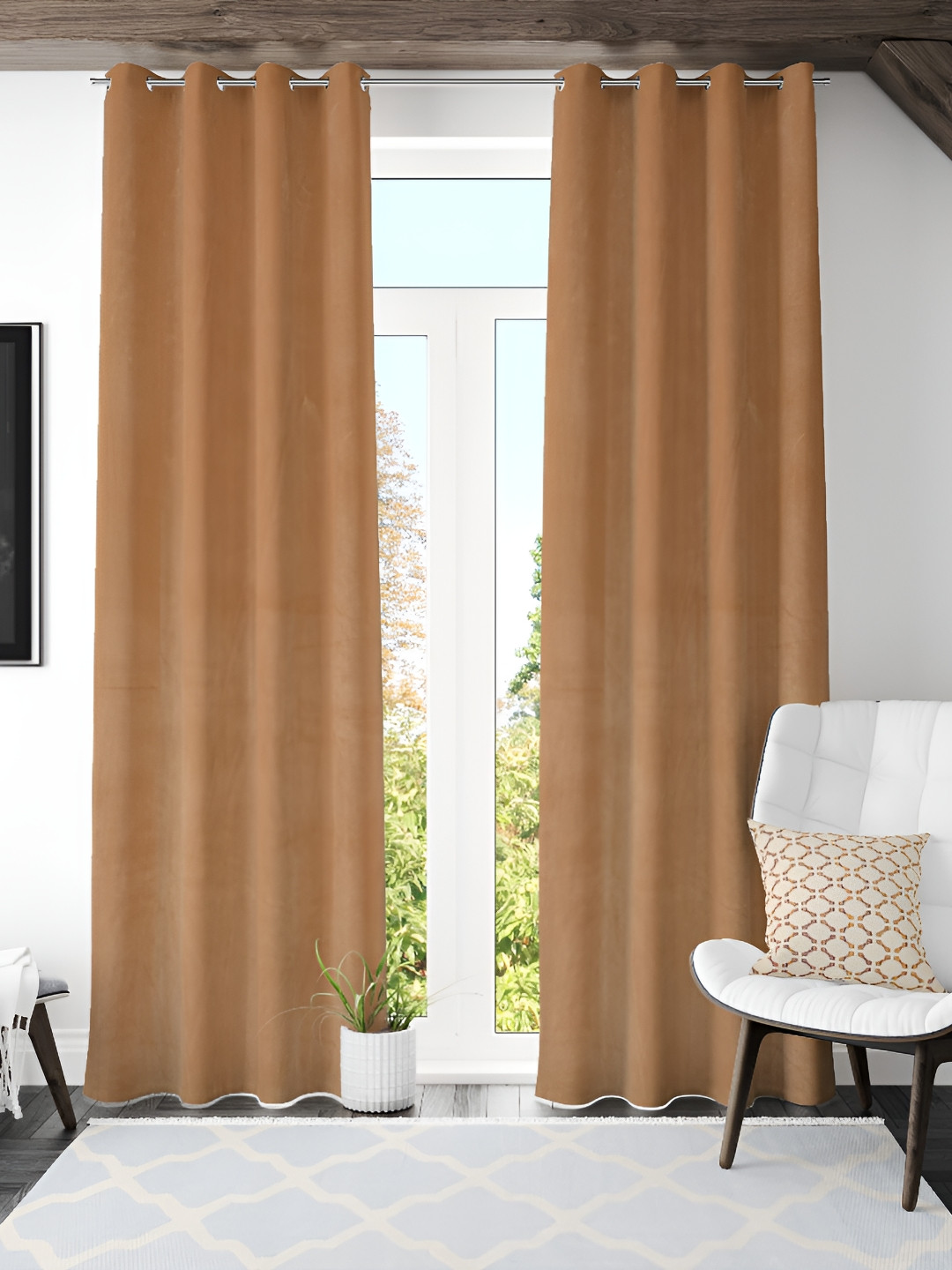 

Galaxy Home Decor Gold-Toned 2 Pieces Eyelet Room Darkening Door Curtain