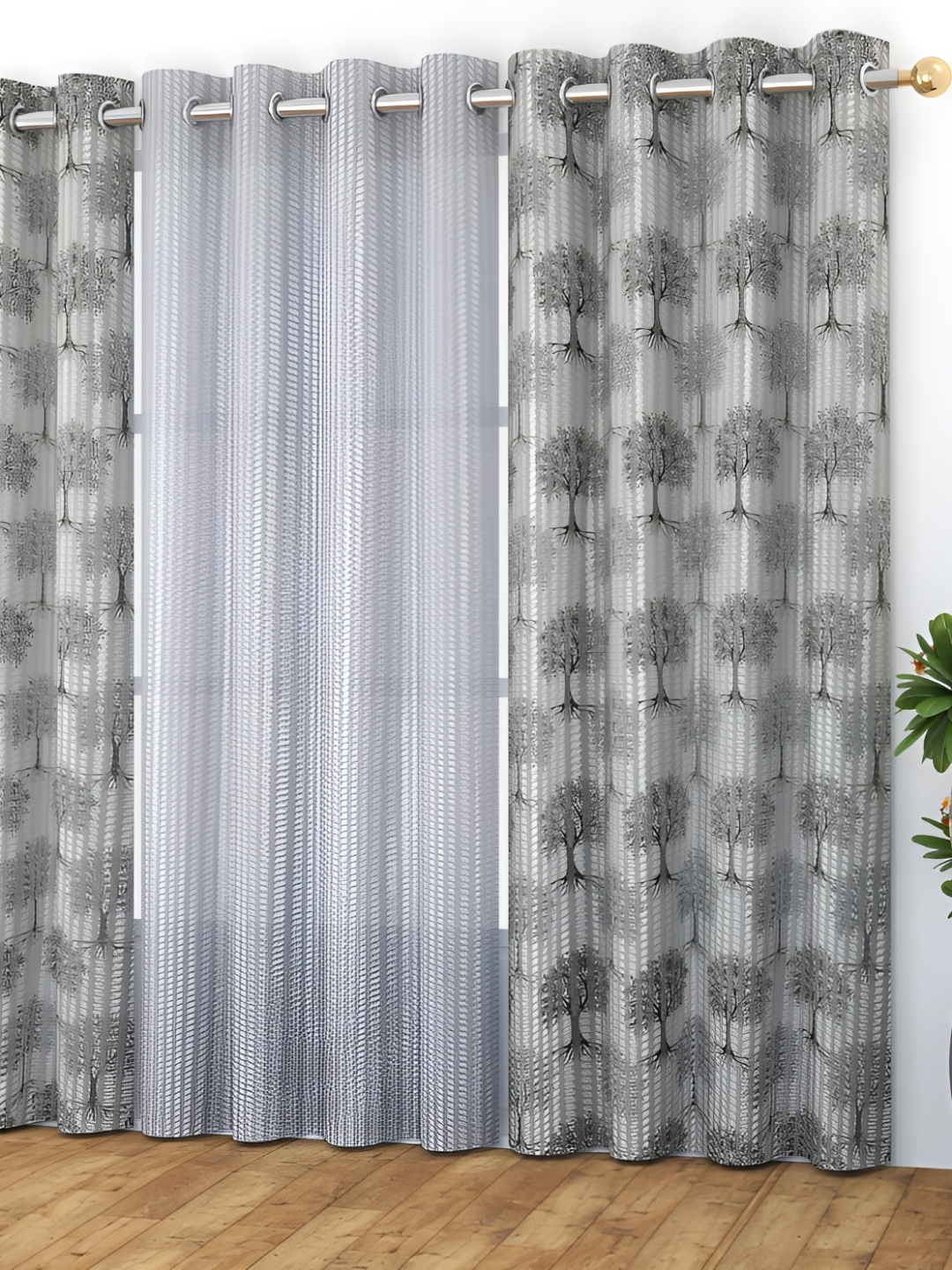 

Galaxy Home Decor Grey 3 Pieces Floral Eyelet Room Darkening Window Curtain