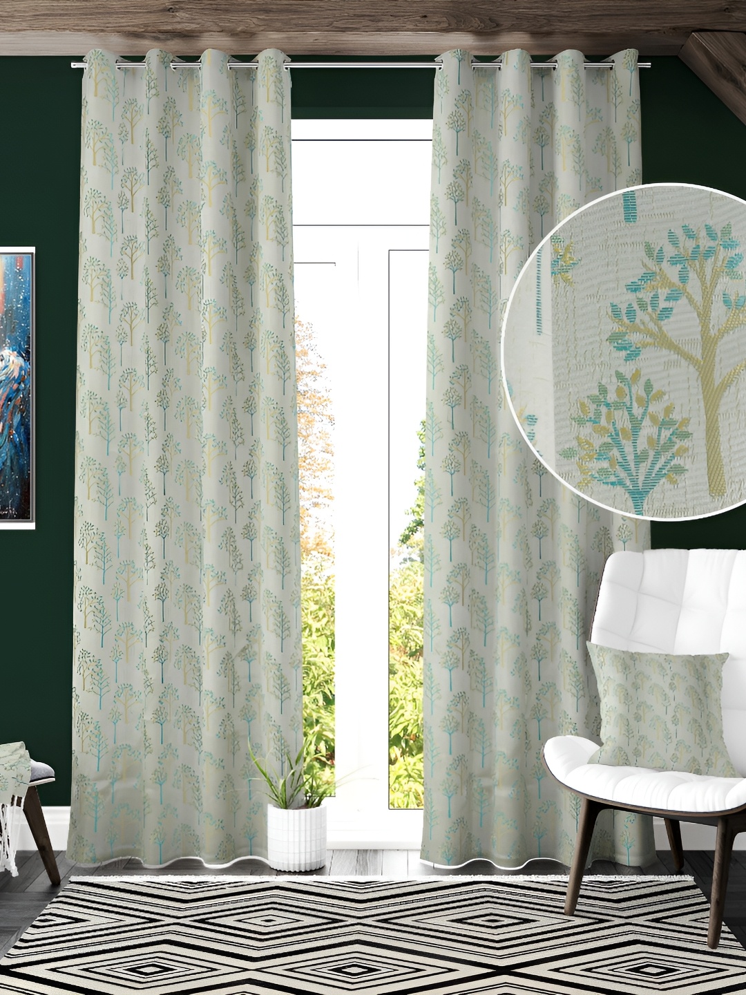 

Galaxy Home Decor Turquoise Blue 2 Pieces Floral Room Darkening Long Door Curtain