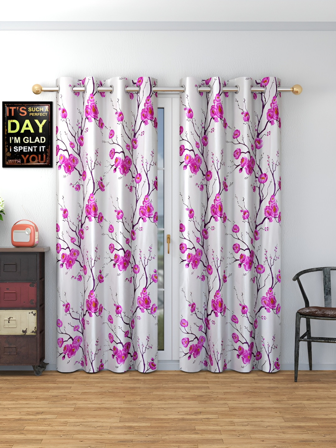 

Galaxy Home Decor Purple Floral Room Darkening Long Door Curtain