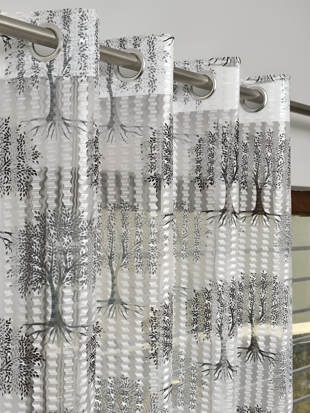 Galaxy Home Decor Grey 2 Pcs Floral Sheer Long Door Curtains
