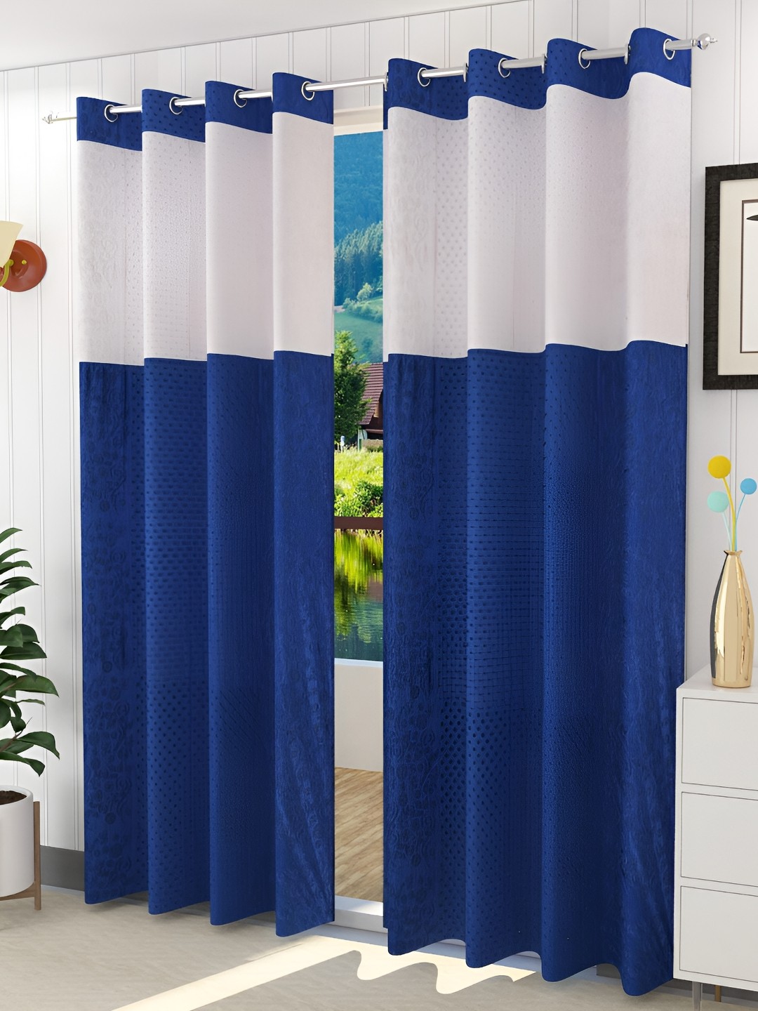 

Galaxy Home Decor Blue & White Floral Room Darkening Window Curtain