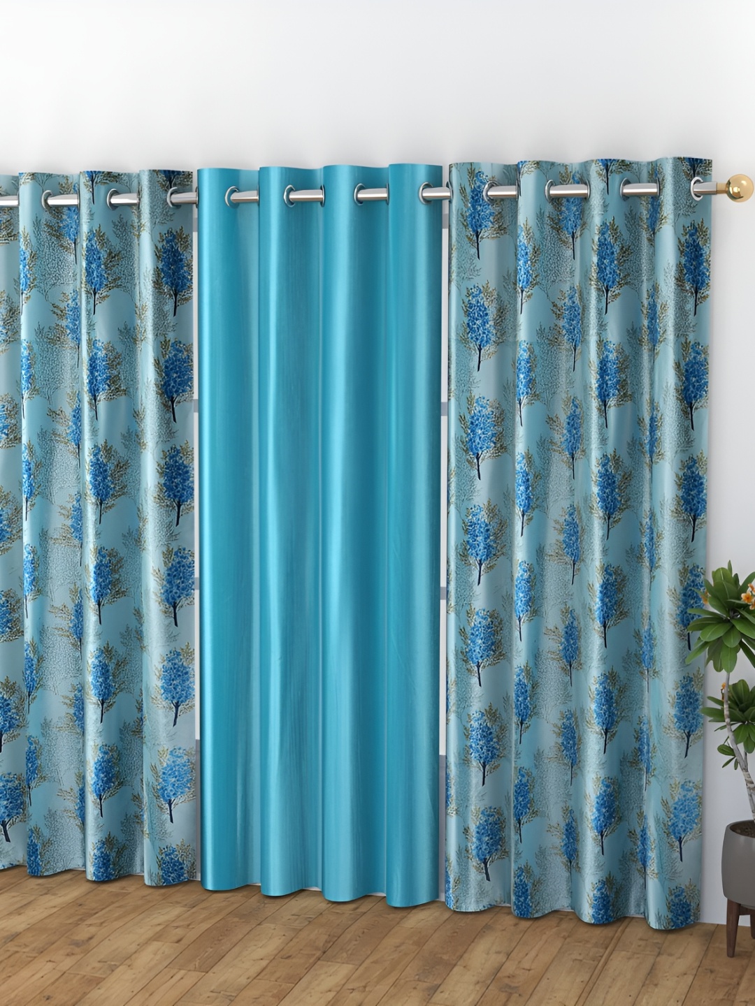 

Galaxy Home Decor Turquoise Blue 3 Pieces Floral Room Darkening Window Curtains