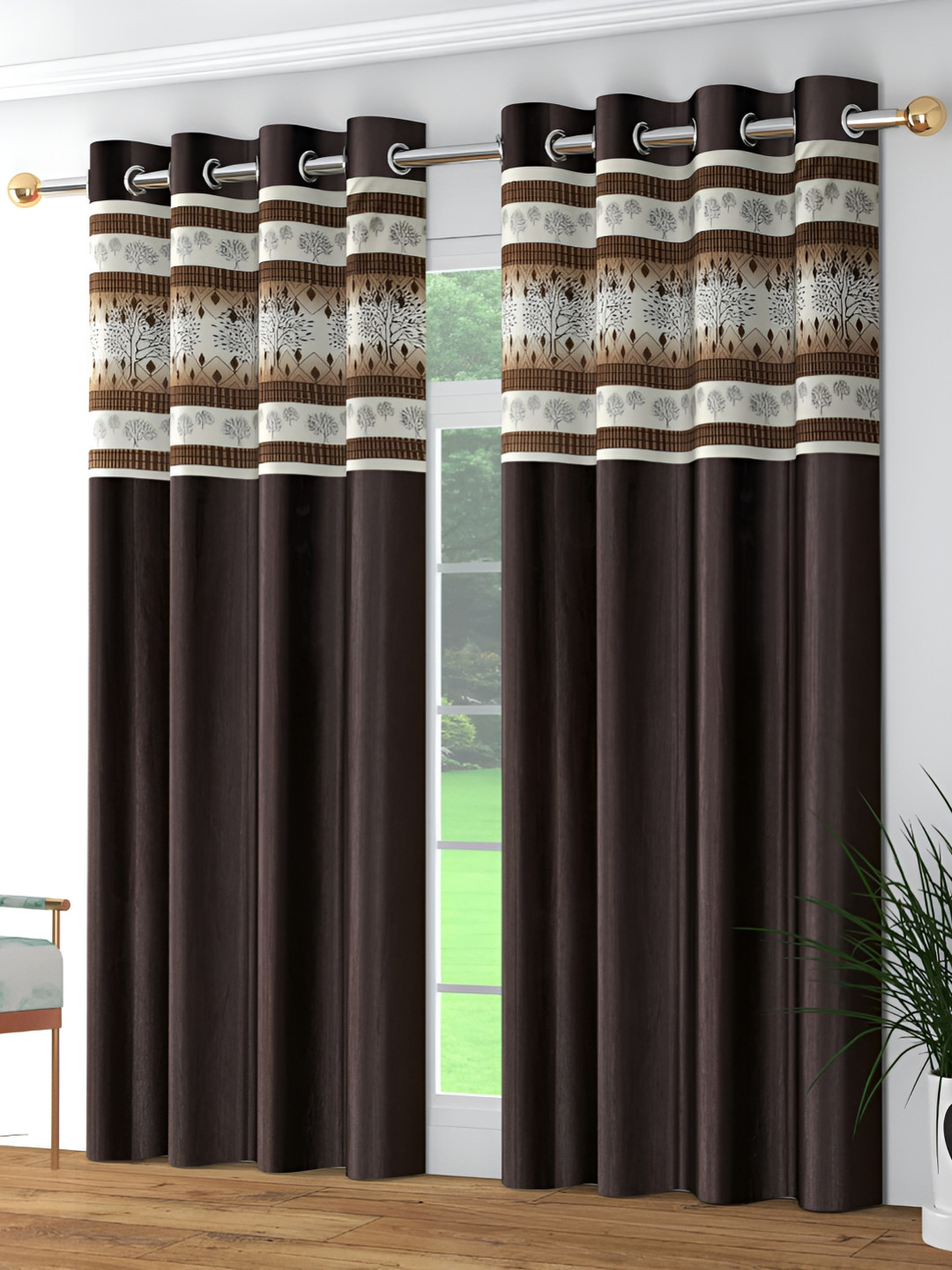 

Galaxy Home Decor Brown & White 2Pcs Floral Room Darkening Door Curtains
