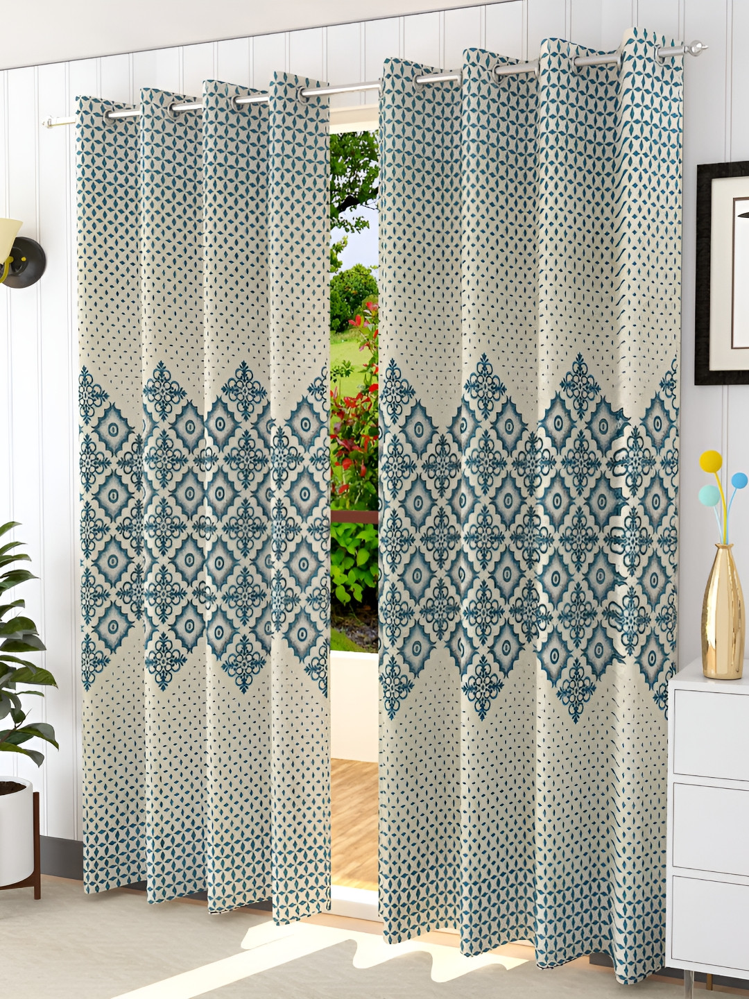 

Galaxy Home Decor Turquoise Blue Floral Room Darkening Door Curtain