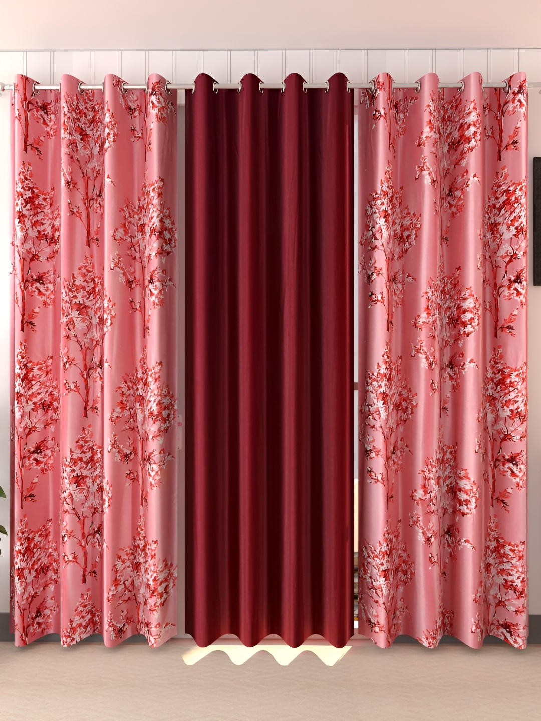 

Galaxy Home Decor Maroon 3 Pieces Floral Room Darkening Window Curtain