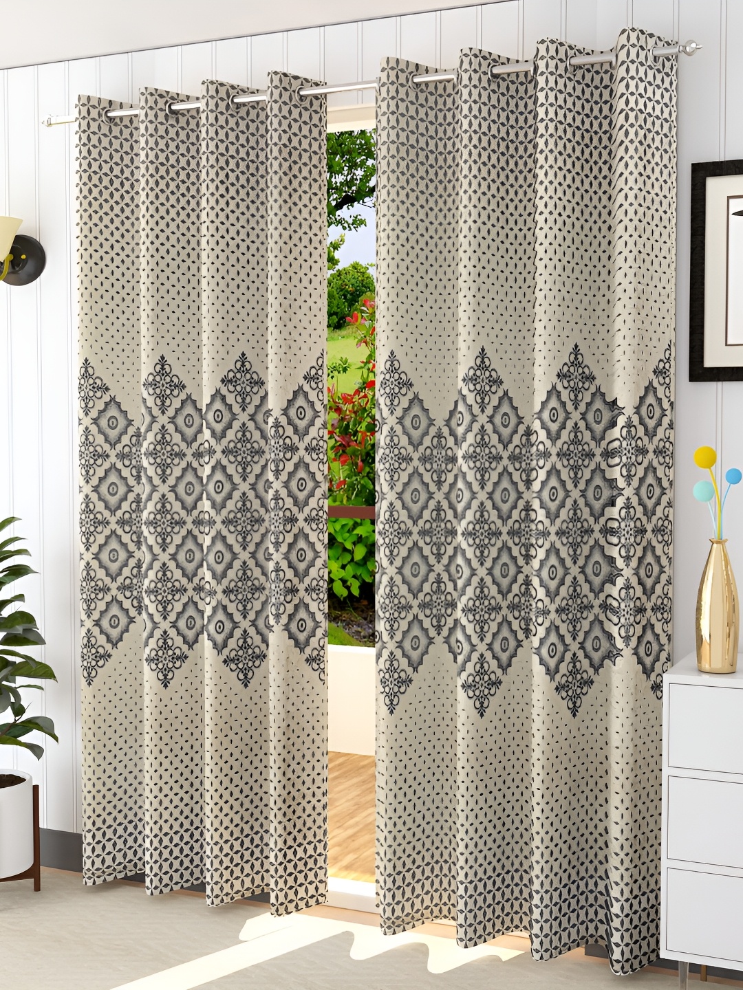 

Galaxy Home Decor Grey Floral Printed Room Darkening Eyelet Door Curtain