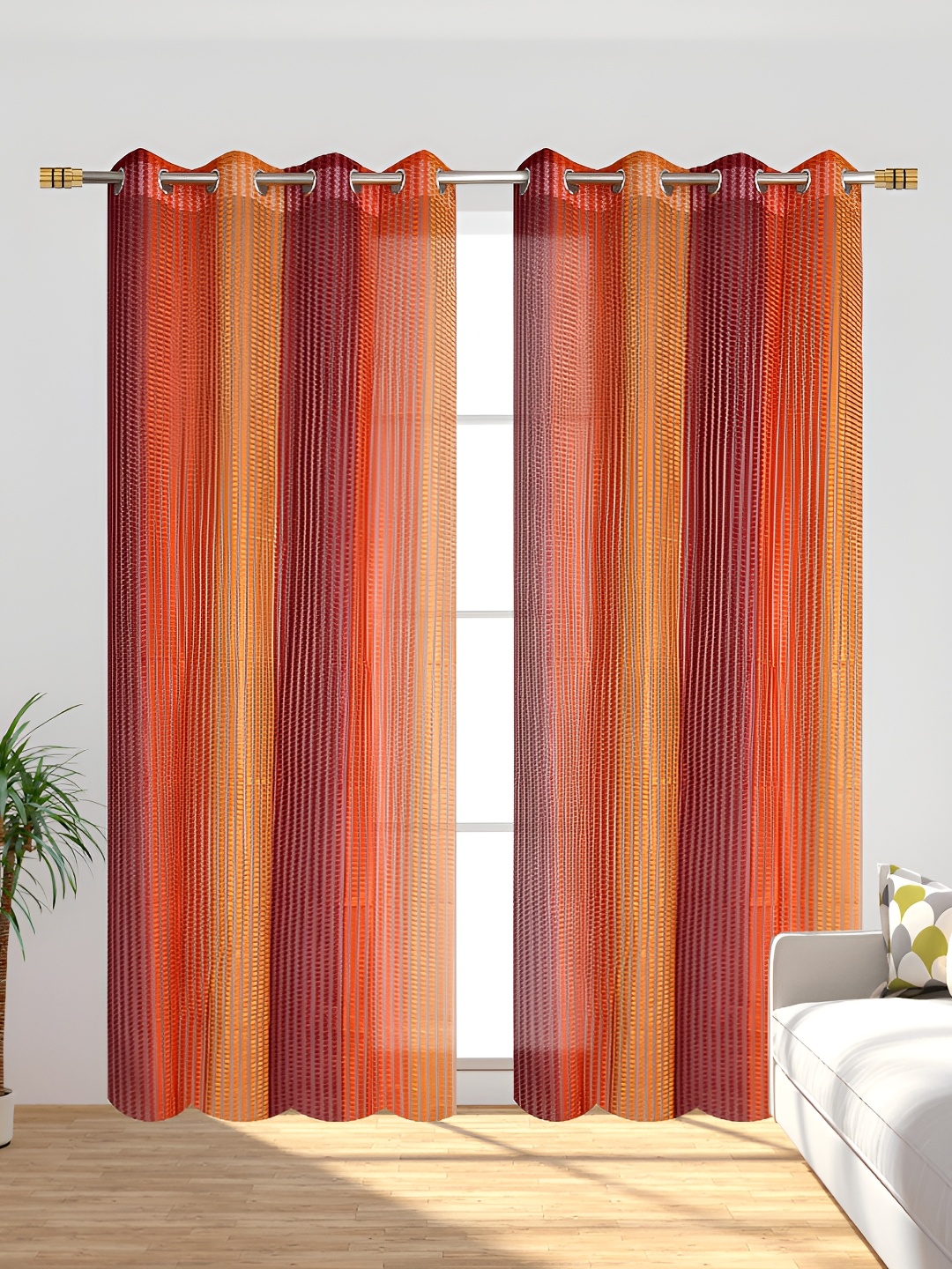 

Galaxy Home Decor Orange Striped Sheer Long Door Curtain