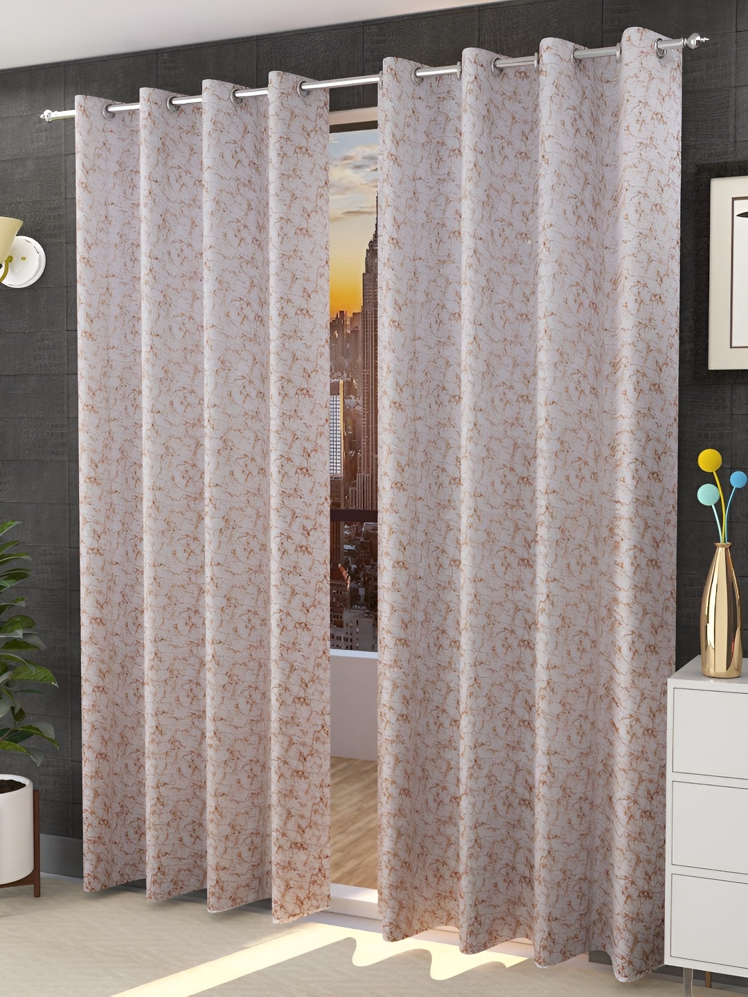 

Galaxy Home Decor Gold-Toned 2 Pieces Abstract Room Darkening Long Door Curtains