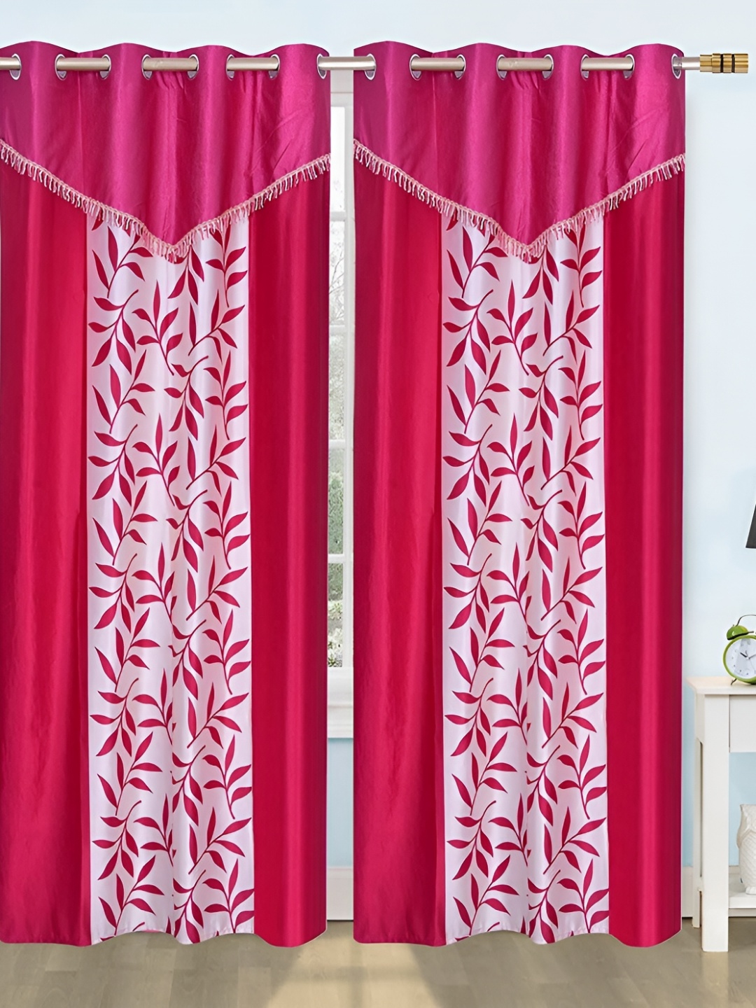 

Galaxy Home Decor Pink & White Floral Printed Room Darkening Window Curtain