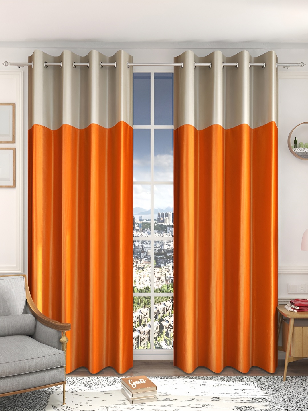 

Galaxy Home Decor Orange Floral Room Darkening Long Door Curtain