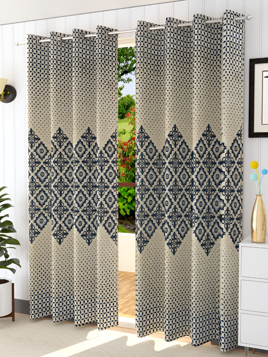 

Galaxy Home Decor Blue 2 Pieces Floral Room Darkening Long Door Curtain