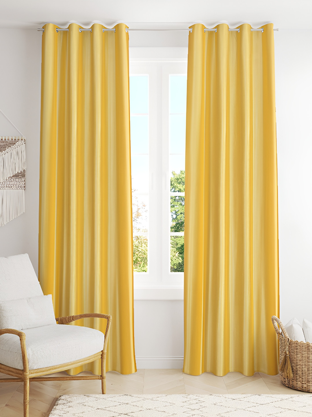 

Galaxy Home Decor Yellow 2 Pieces Room Darkening Long Door Curtains