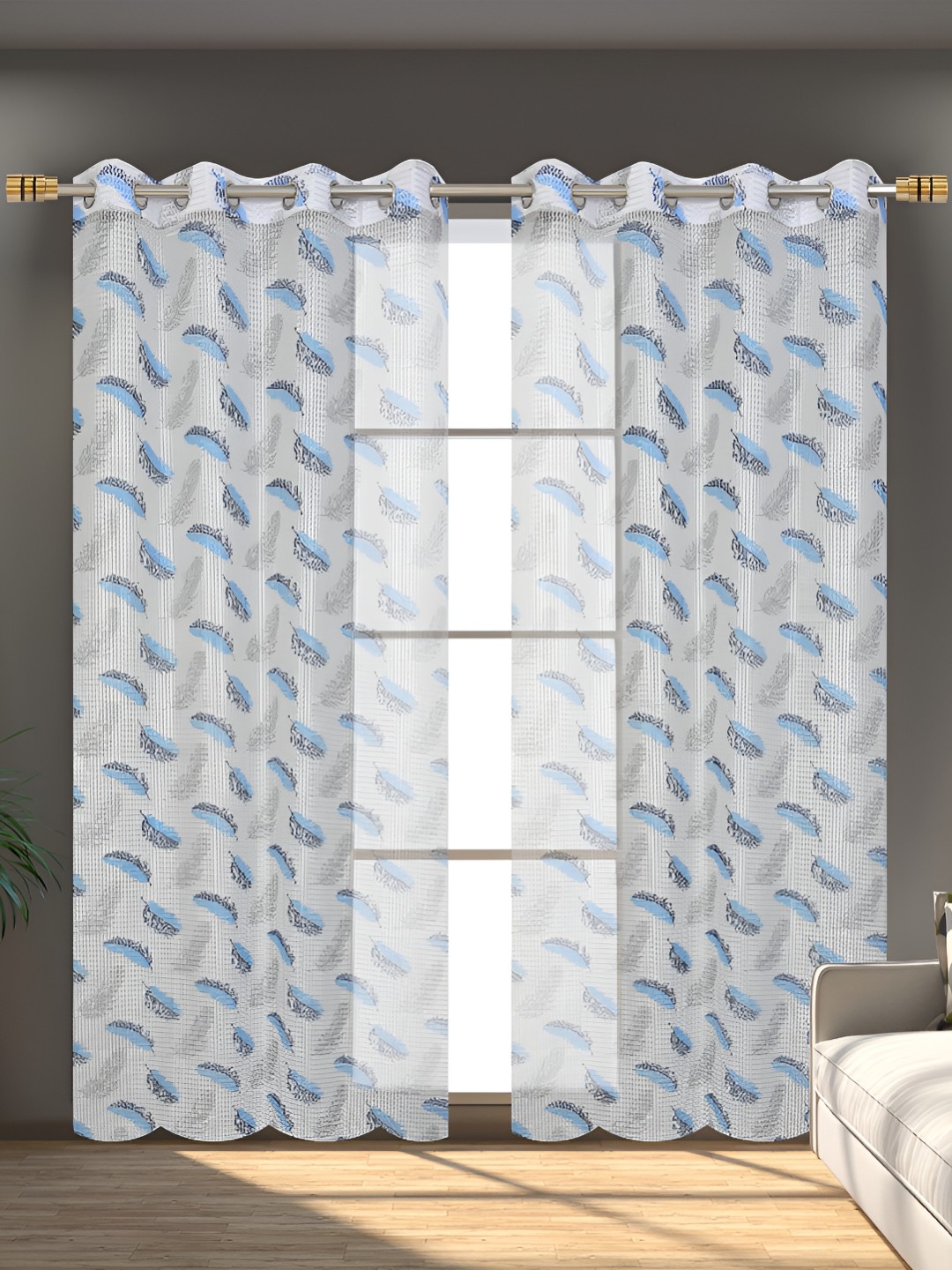 

Galaxy Home Decor Blue and White 2 Pieces Floral Room Darkening Window Curtains