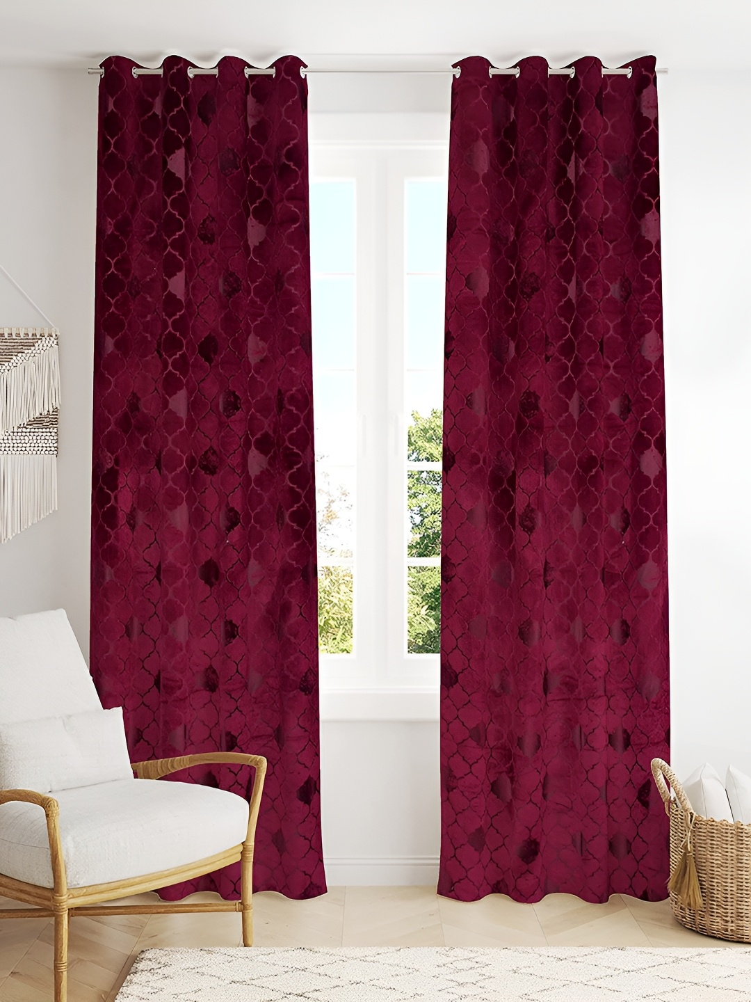 

Galaxy Home Decor Burgundy 2 Pieces Floral Room Darkening Window Curtain