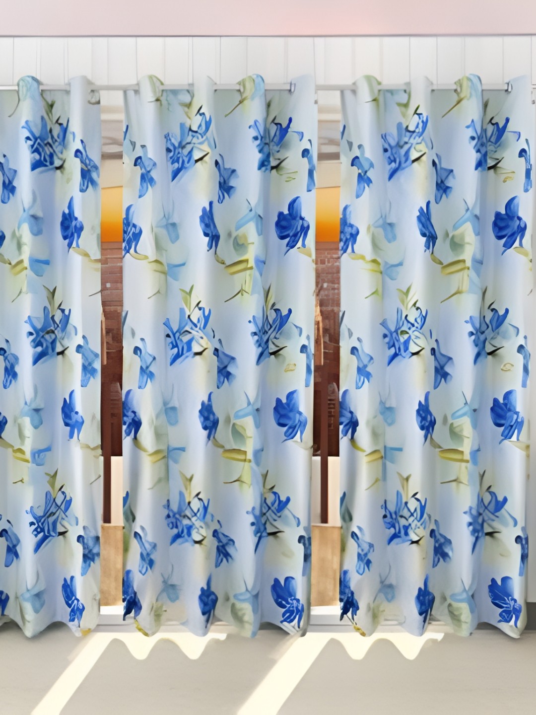 

Galaxy Home Decor Blue 3 Pieces Floral Room Darkening Long Door Curtain